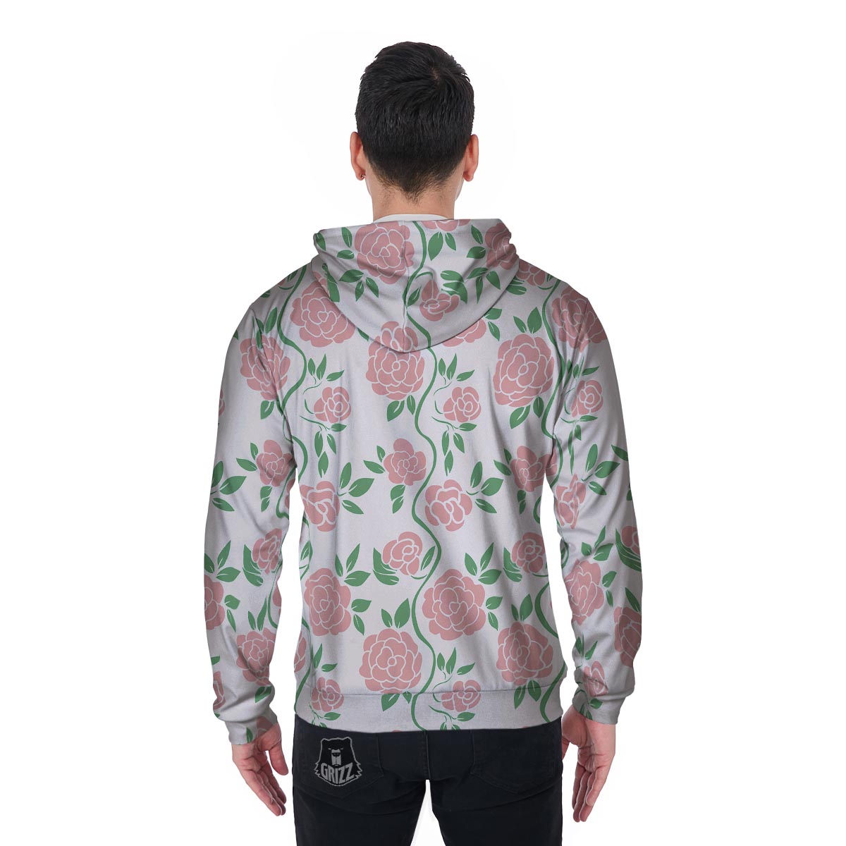 Pink Rose Flower Men's Zip Up Hoodie-grizzshop