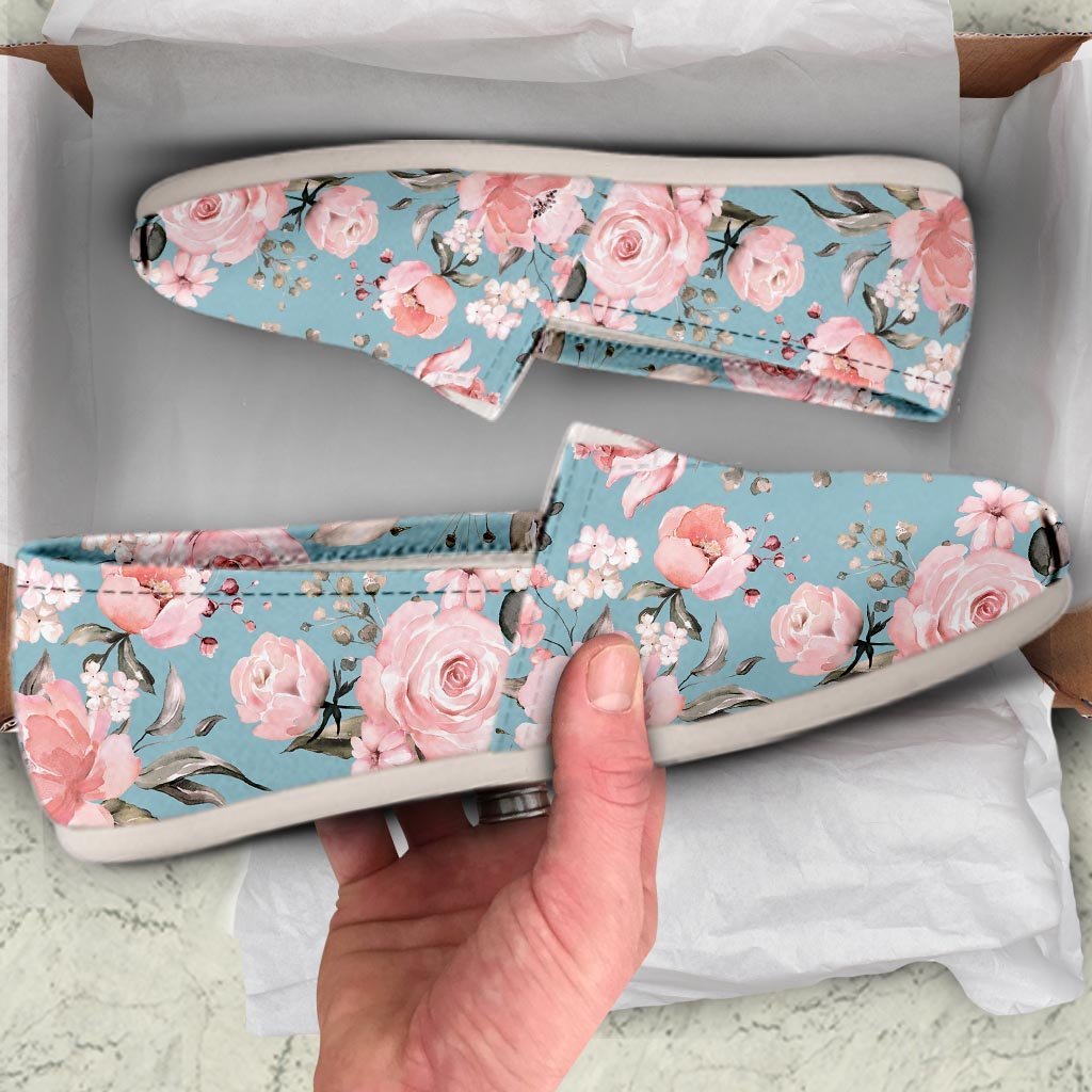 Pink Rose Flower Print Canvas Shoes-grizzshop