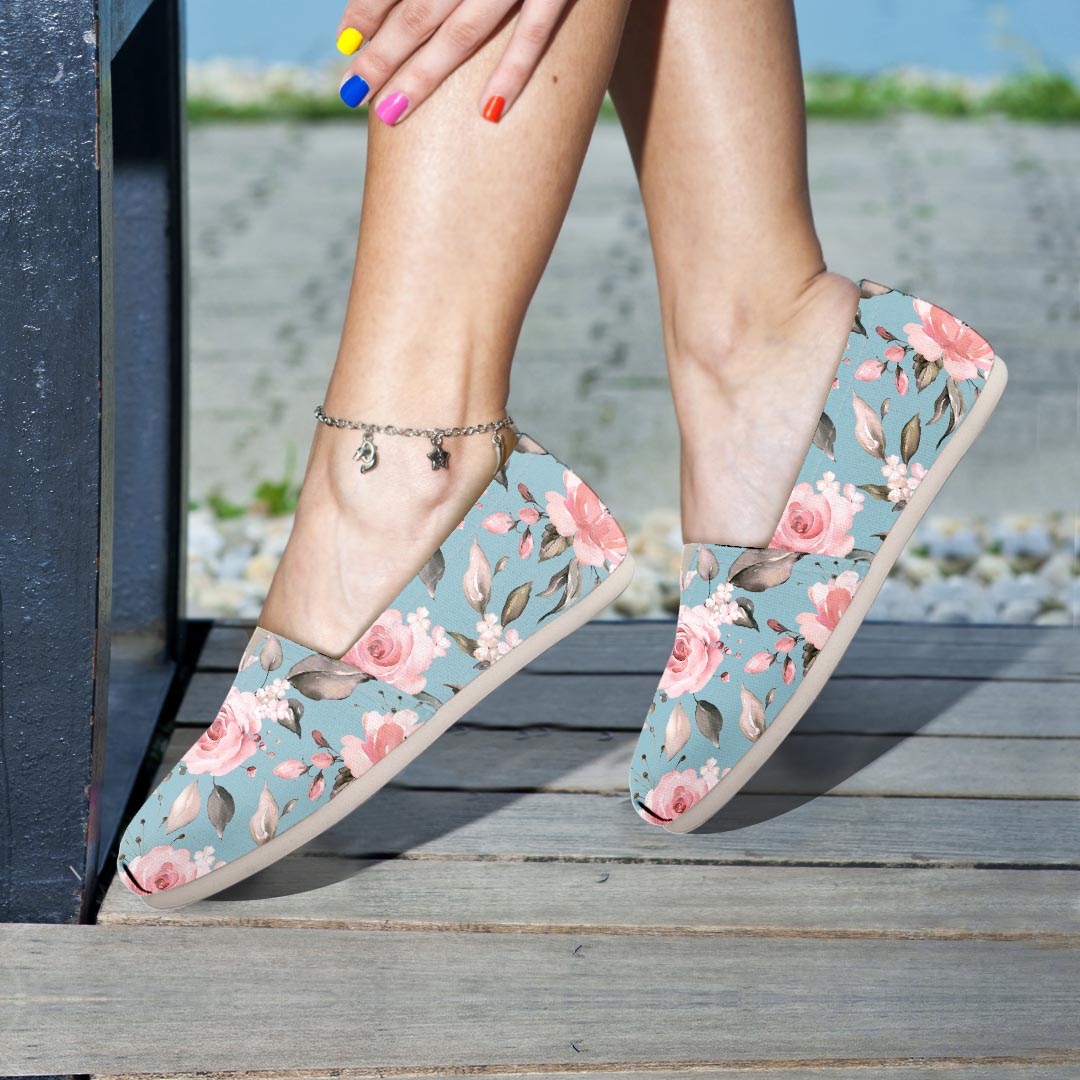 Pink Rose Flower Print Canvas Shoes-grizzshop