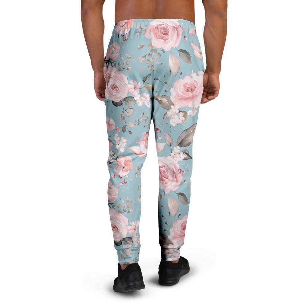Pink Rose Flower Print Men's Joggers-grizzshop
