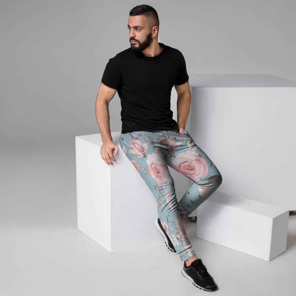 Pink Rose Flower Print Men's Joggers-grizzshop