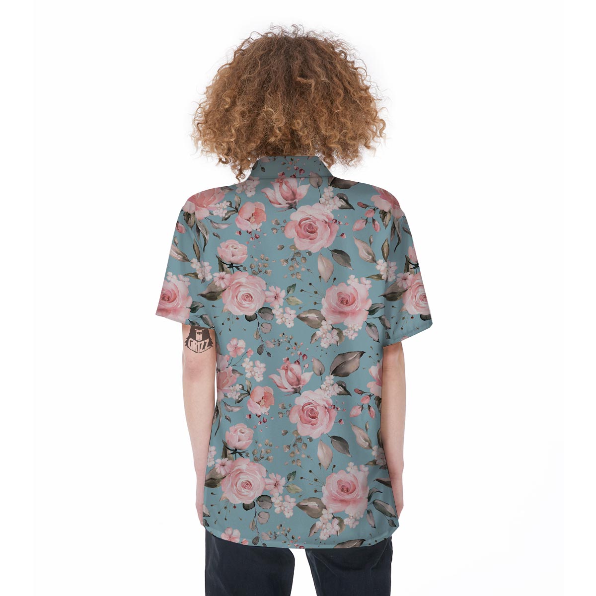 Pink Rose Flower Print Women's Short Sleeve Shirts-grizzshop