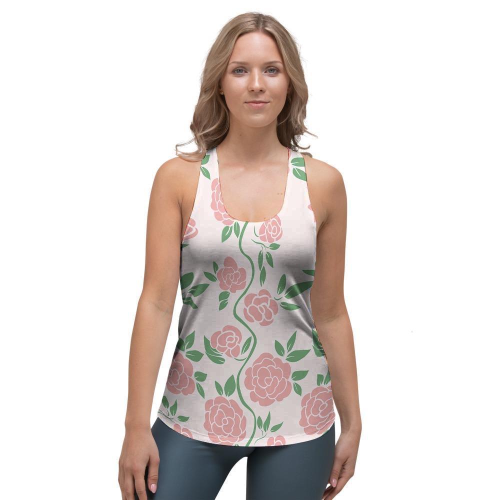 Pink Rose Flower Women's Racerback Tank Top-grizzshop