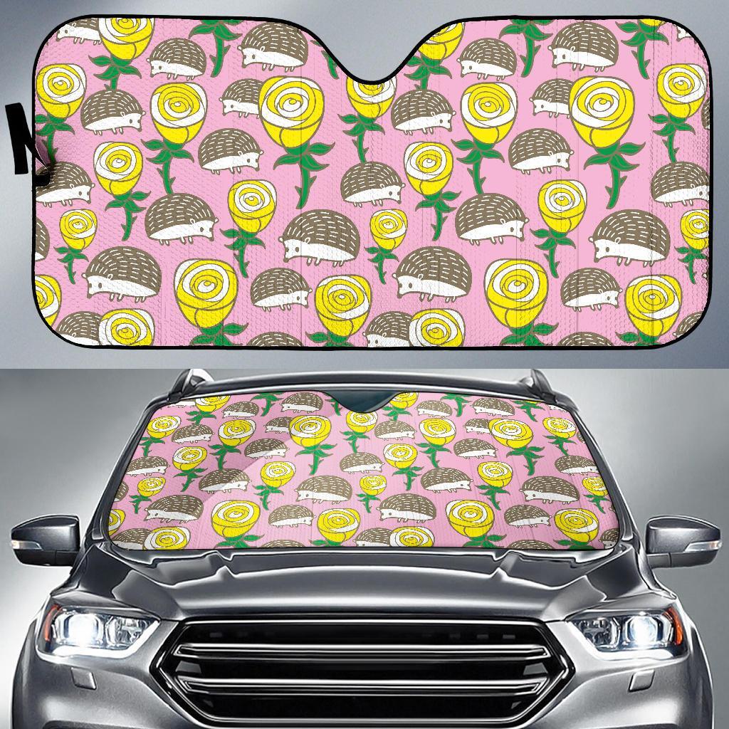 Pink Rose Hedgehogs Car Sun Shade-grizzshop