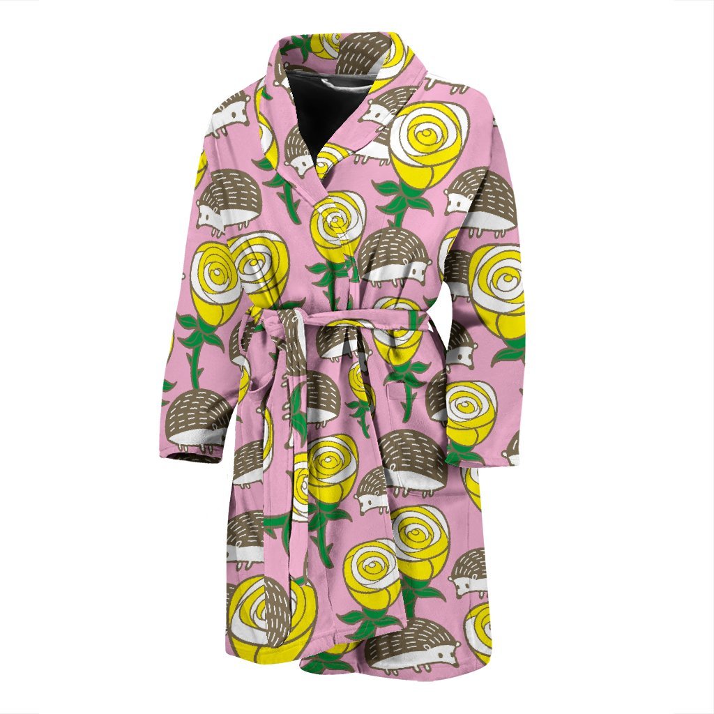 Pink Rose Hedgehogs Men Long Robe-grizzshop