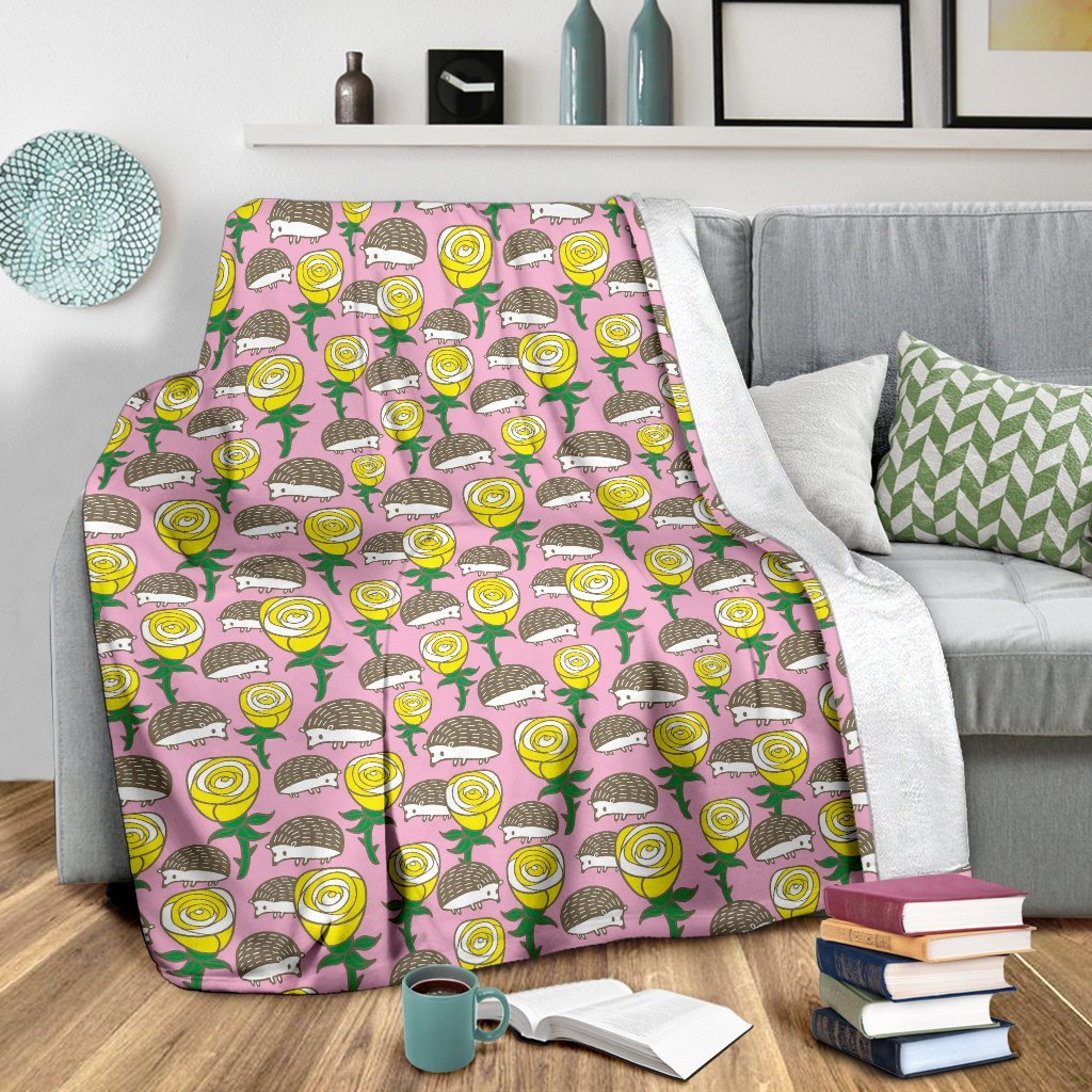 Pink Rose Hedgehogs Pattern Print Blanket-grizzshop