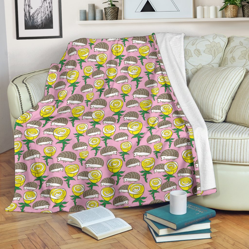 Pink Rose Hedgehogs Pattern Print Blanket-grizzshop
