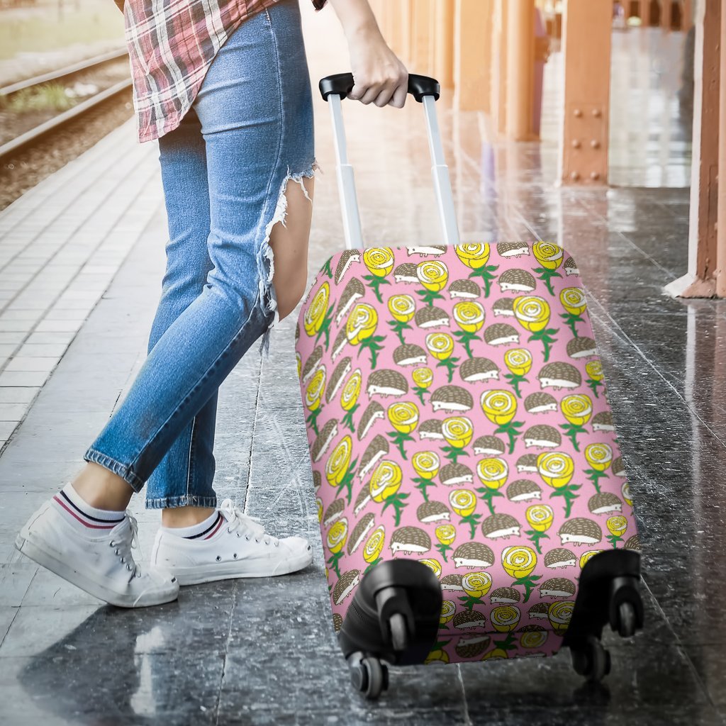 Pink Rose Hedgehogs Pattern Print Luggage Cover Protector-grizzshop