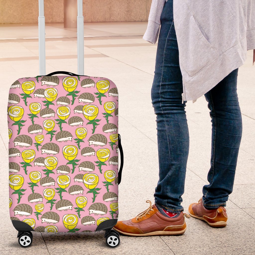 Pink Rose Hedgehogs Pattern Print Luggage Cover Protector-grizzshop
