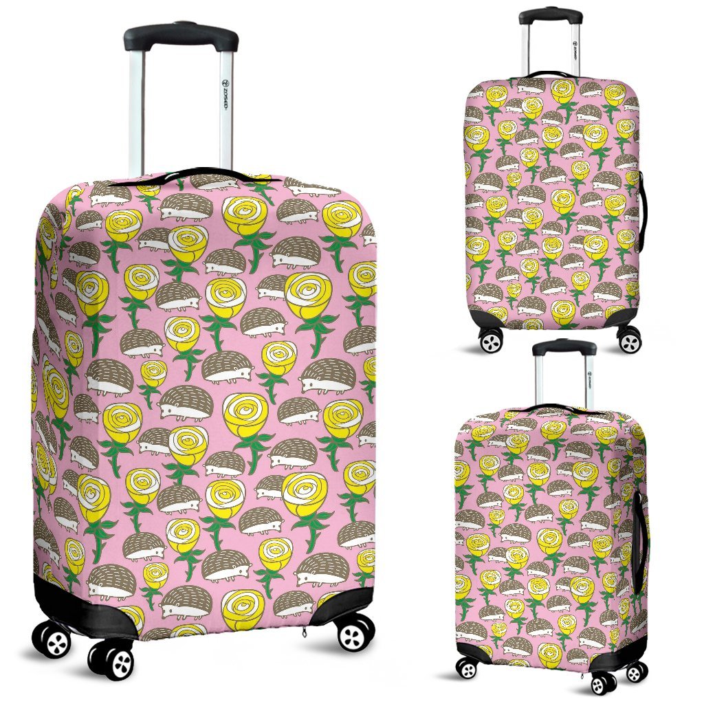 Pink Rose Hedgehogs Pattern Print Luggage Cover Protector-grizzshop