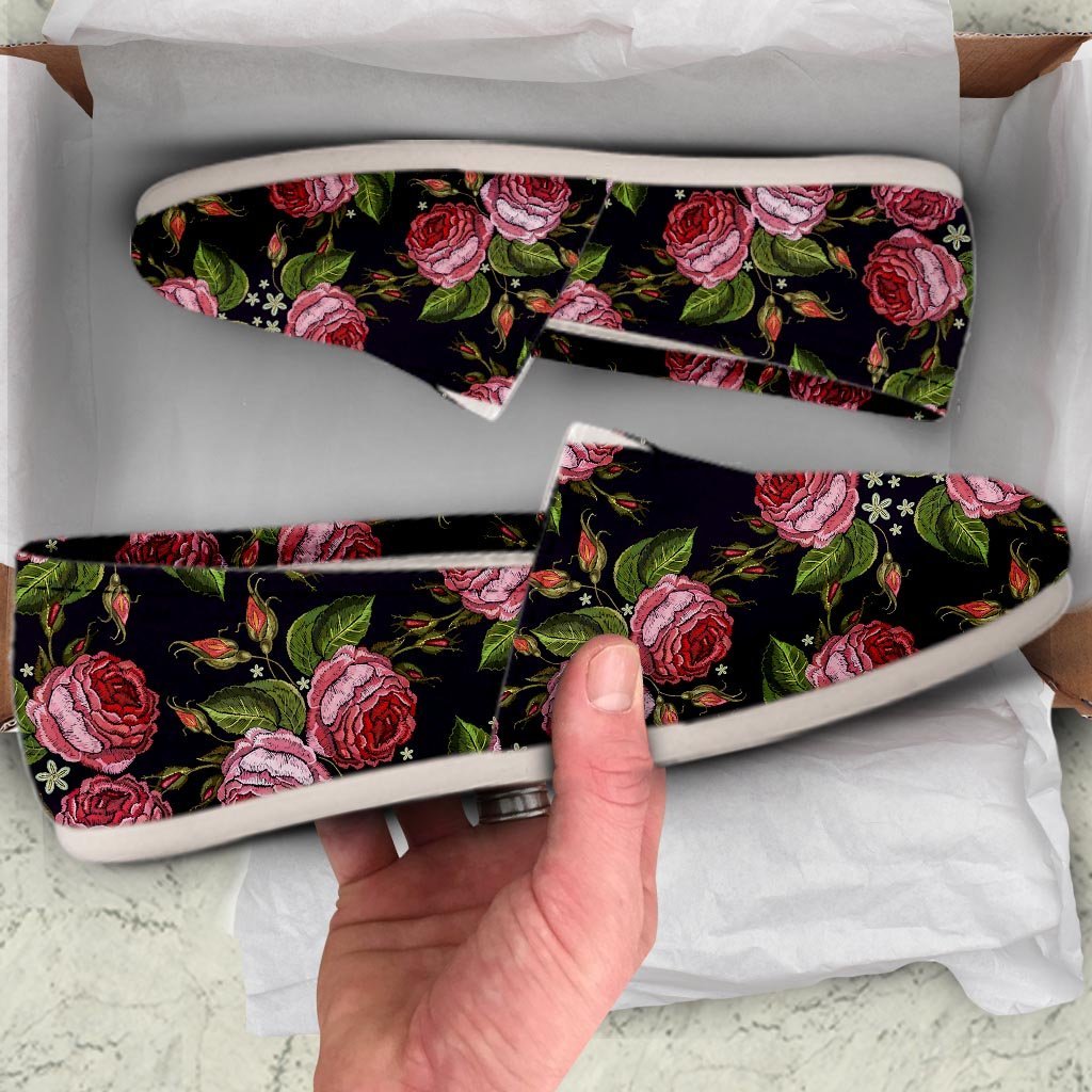 Pink Rose Print Canvas Shoes-grizzshop