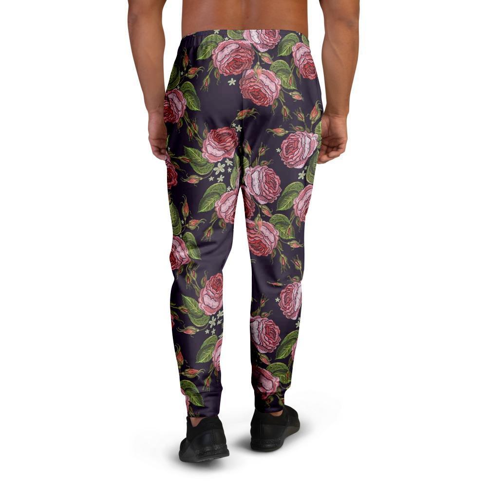 Pink Rose Print Men's Joggers-grizzshop