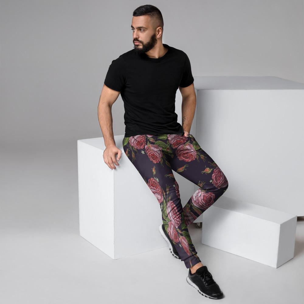 Pink Rose Print Men's Joggers-grizzshop