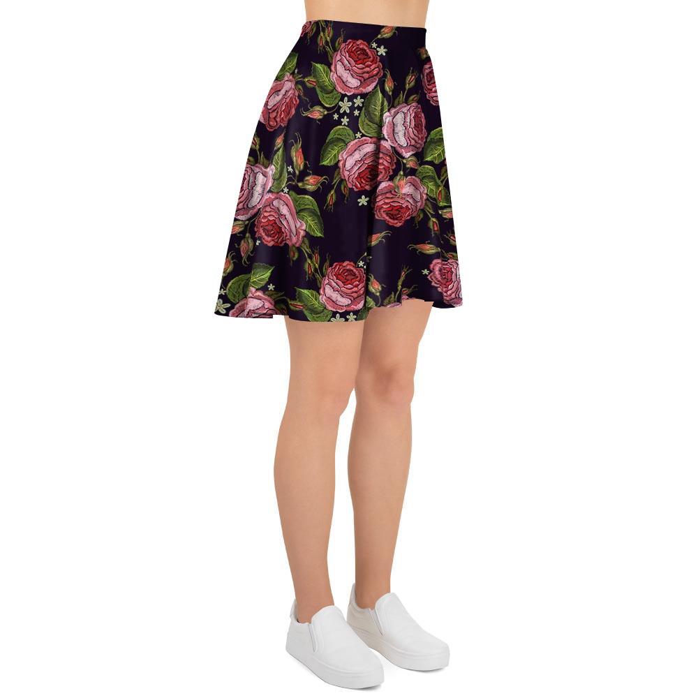 Pink Rose Print Women's Skirt-grizzshop