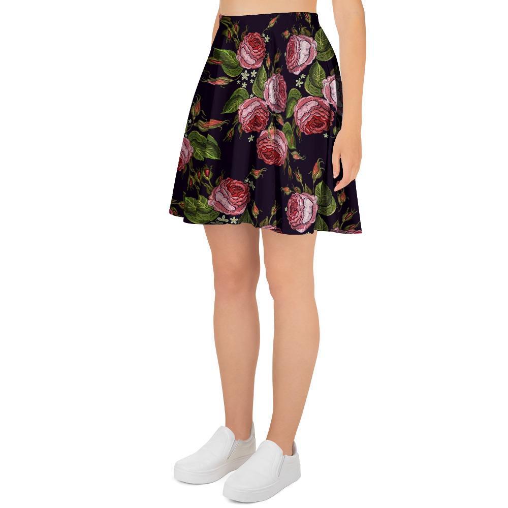 Pink Rose Print Women's Skirt-grizzshop
