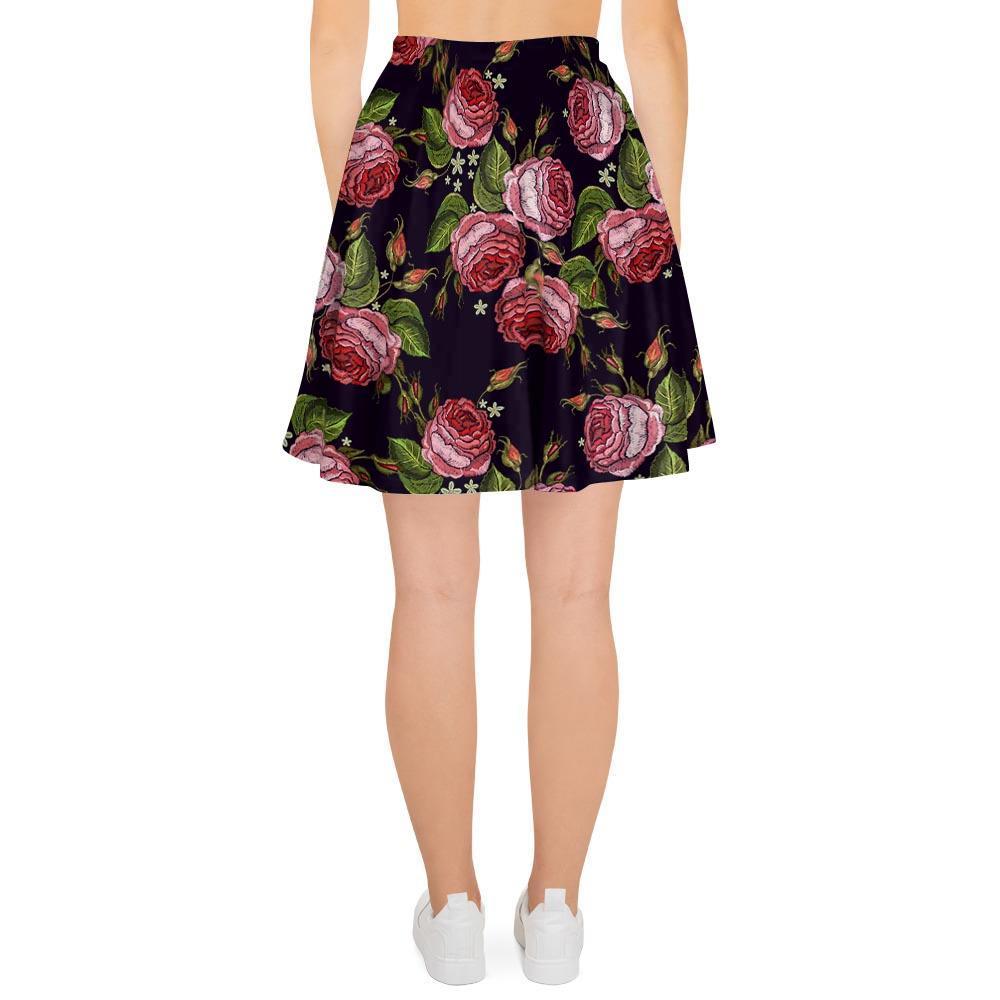 Pink Rose Print Women's Skirt-grizzshop