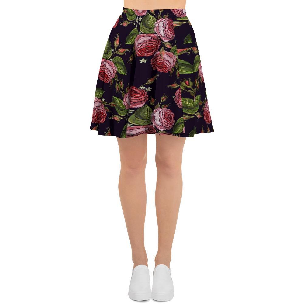 Pink Rose Print Women's Skirt-grizzshop