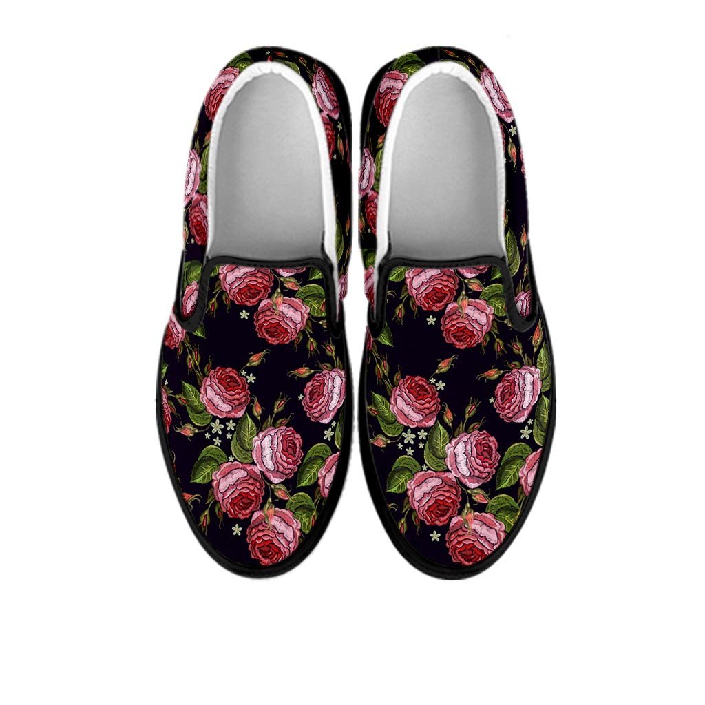 Pink Rose Print Women's Slip On Sneakers-grizzshop