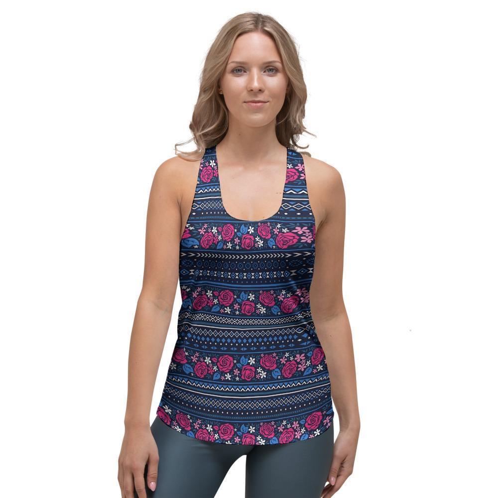 Pink Rose Tribal Aztec Women's Racerback Tank Top-grizzshop