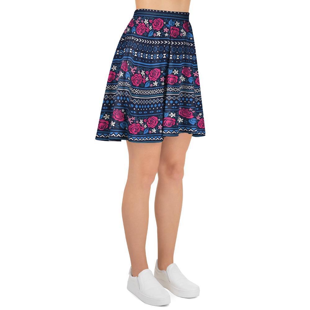 Pink Rose Tribal Aztec Women's Skirt-grizzshop