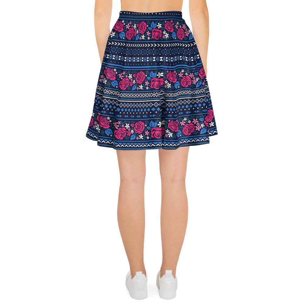 Pink Rose Tribal Aztec Women's Skirt-grizzshop