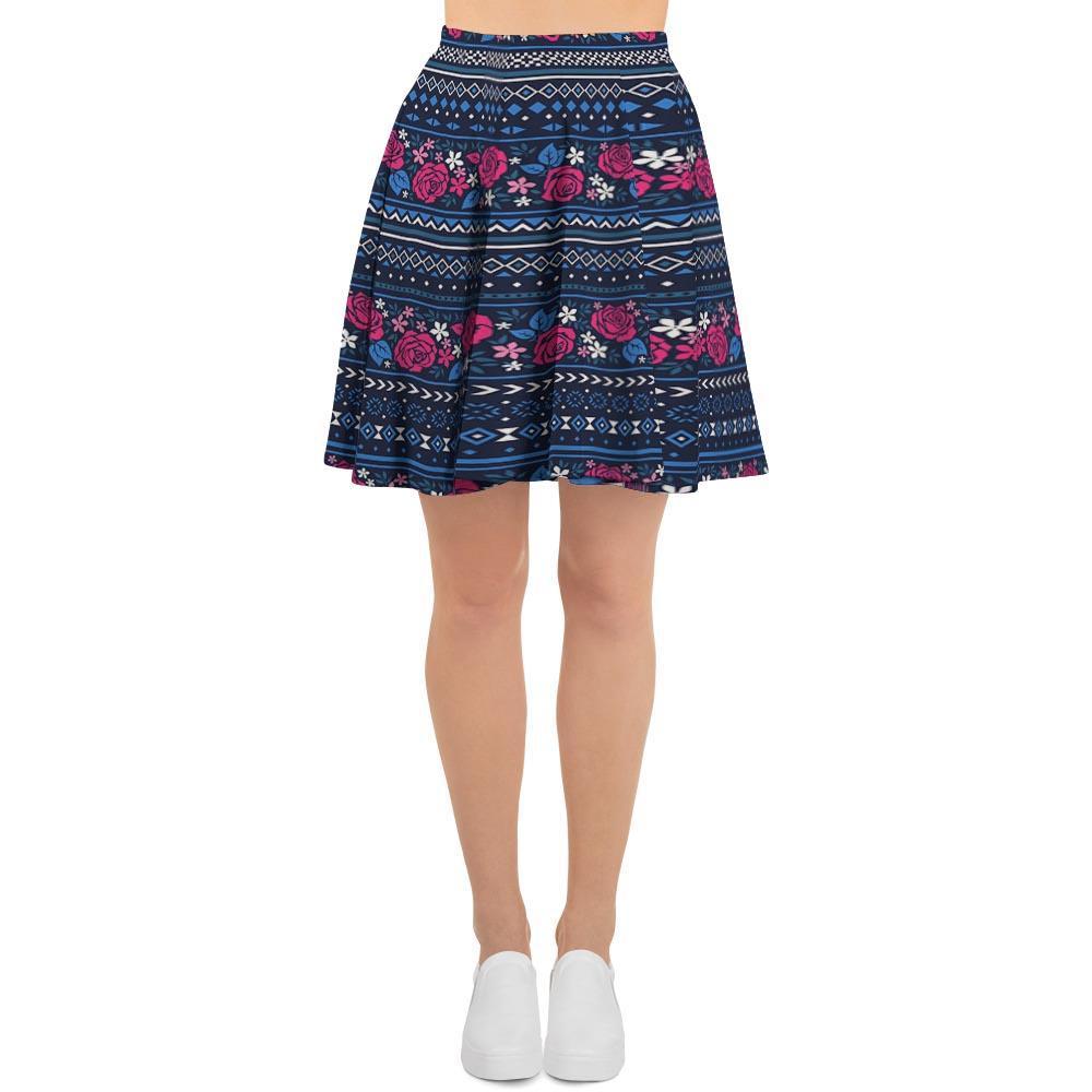 Pink Rose Tribal Aztec Women's Skirt-grizzshop