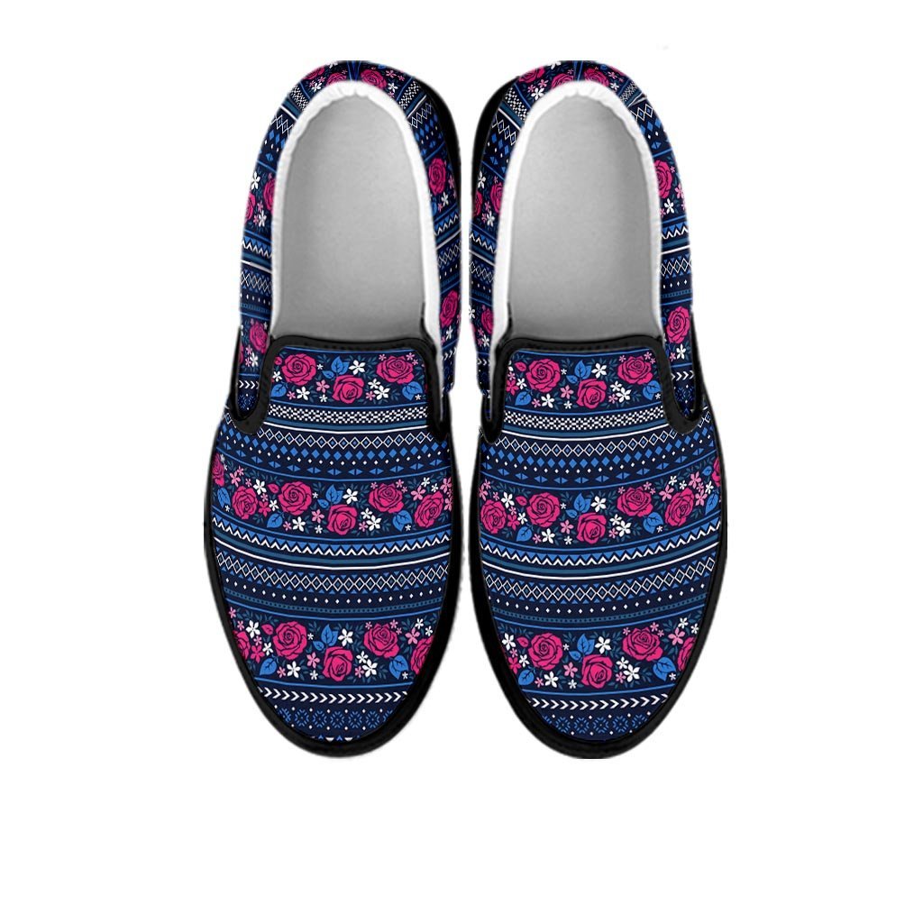 Pink Rose Tribal Aztec Women's Slip On Sneakers-grizzshop