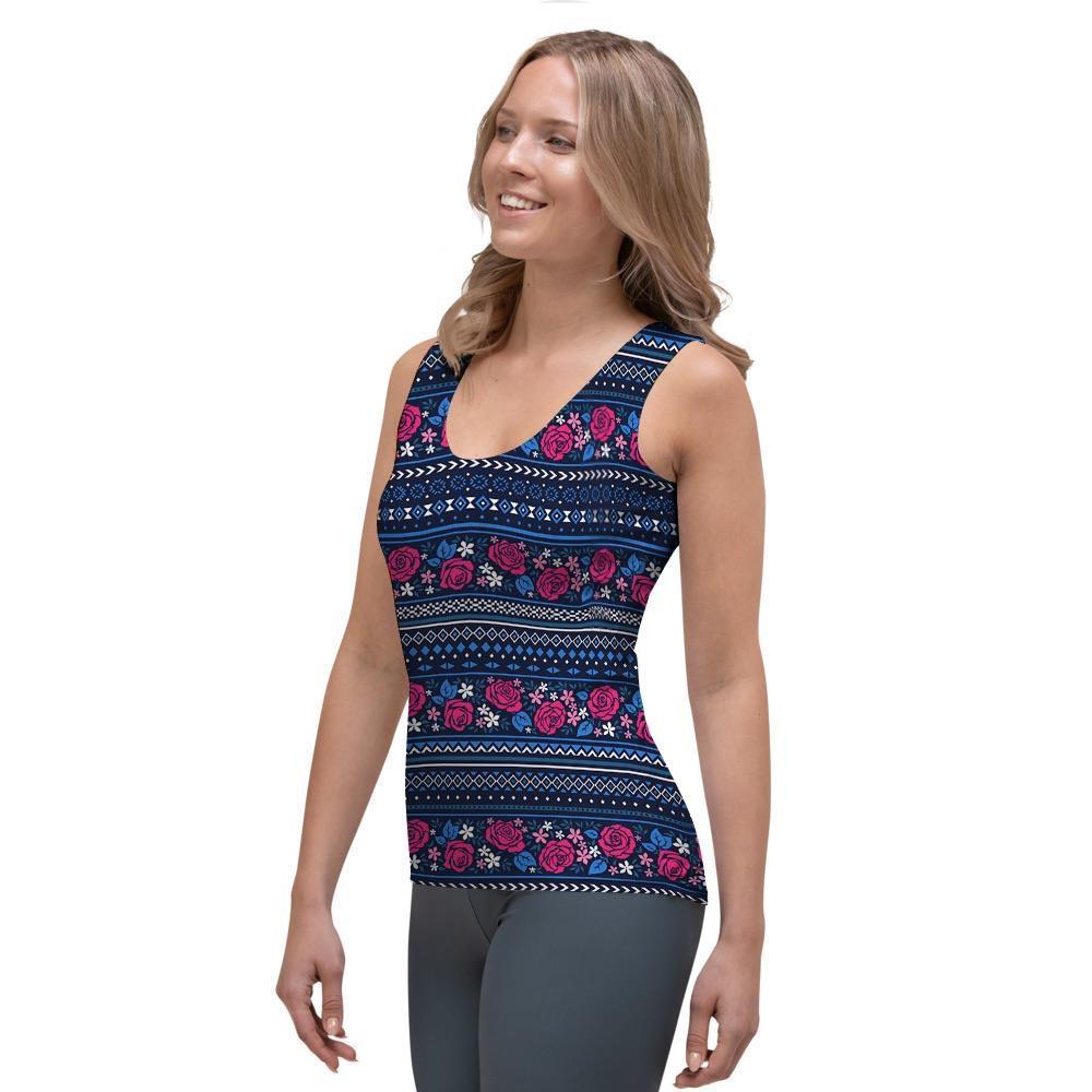Pink Rose Tribal Aztec Women's Tank Top-grizzshop
