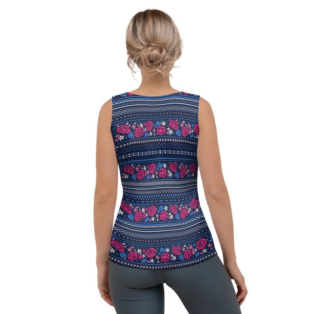 Pink Rose Tribal Aztec Women's Tank Top-grizzshop