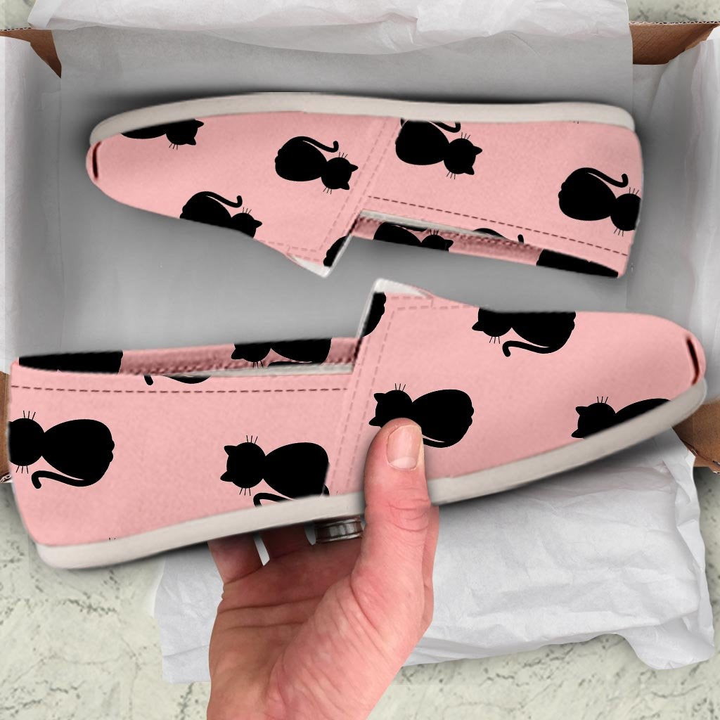 Pink Silhouette Cat Print Canvas Shoes-grizzshop