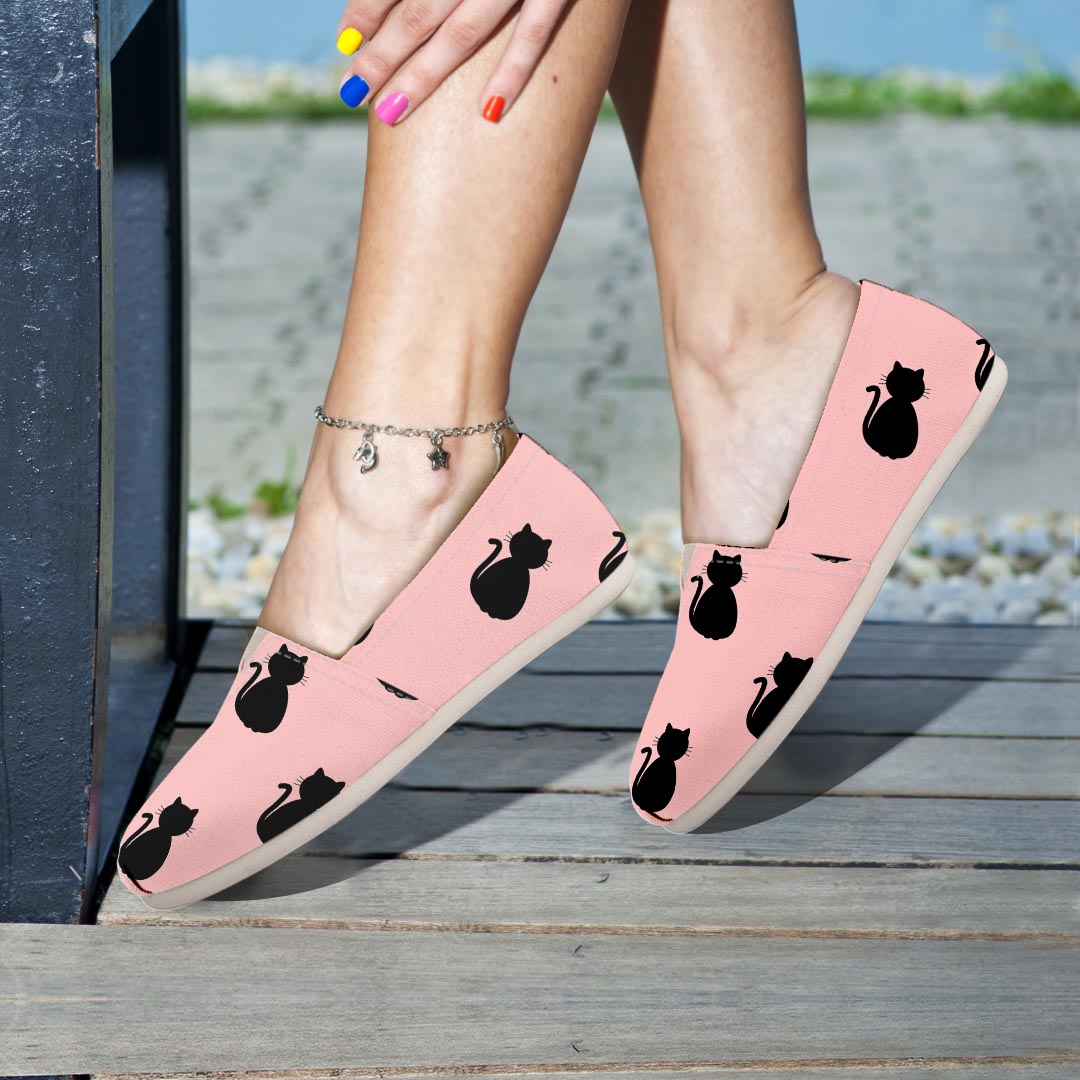 Pink Silhouette Cat Print Canvas Shoes-grizzshop