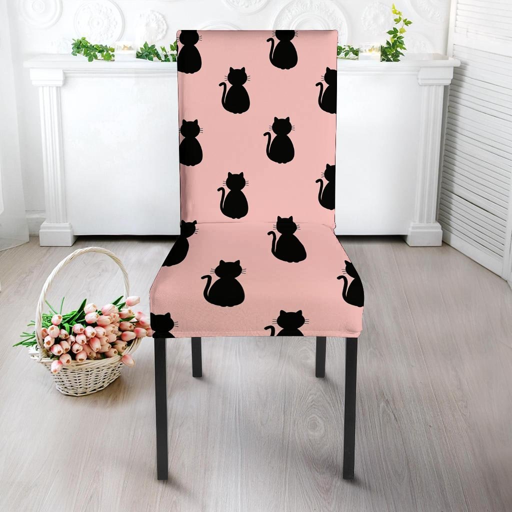Pink Silhouette Cat Print Chair Cover-grizzshop