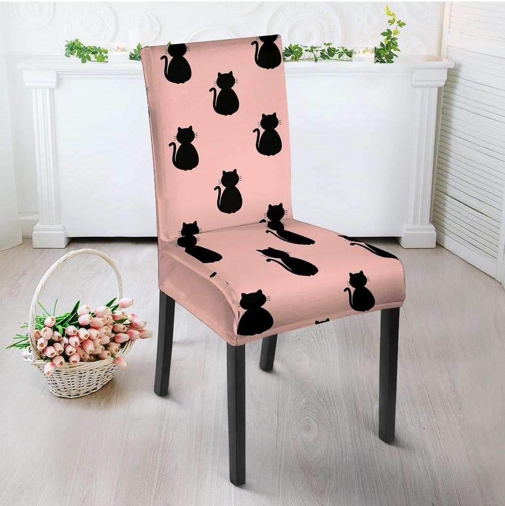 Pink Silhouette Cat Print Chair Cover-grizzshop