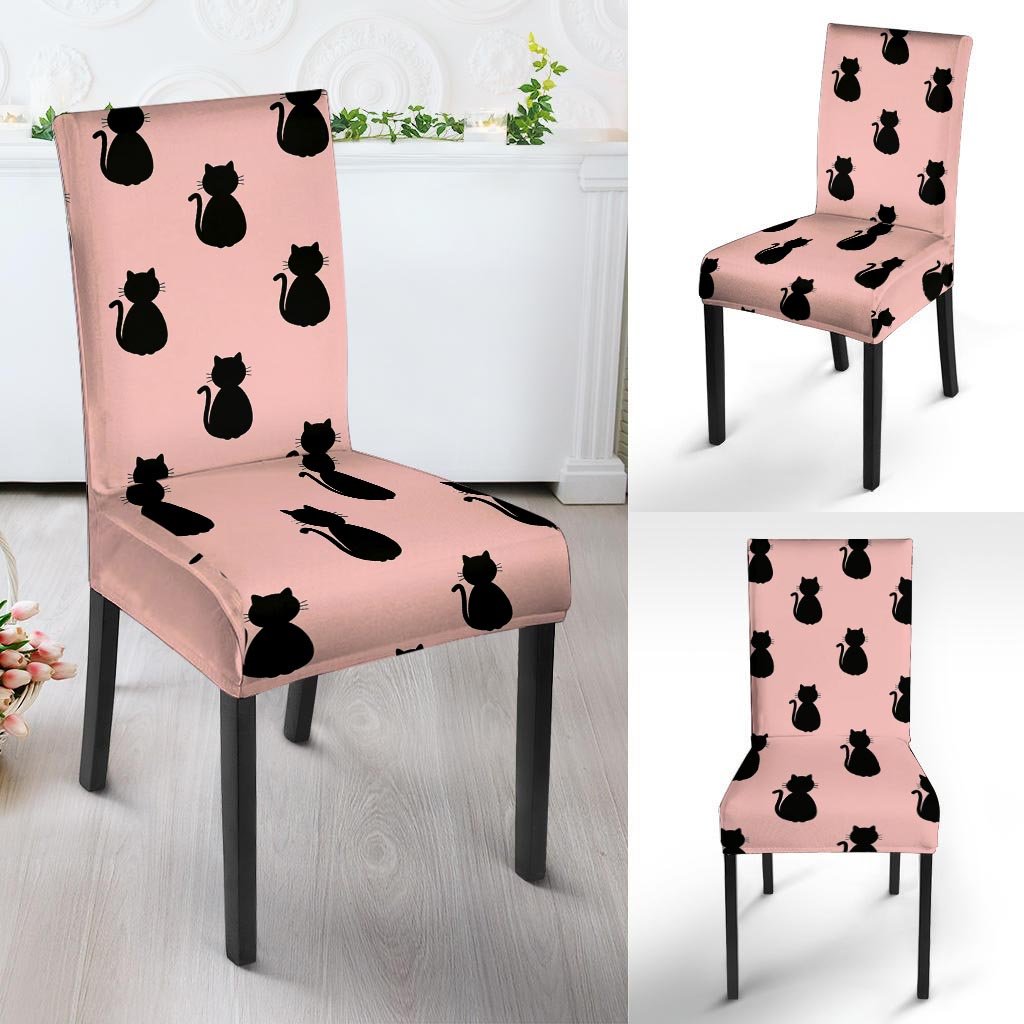 Pink Silhouette Cat Print Chair Cover-grizzshop