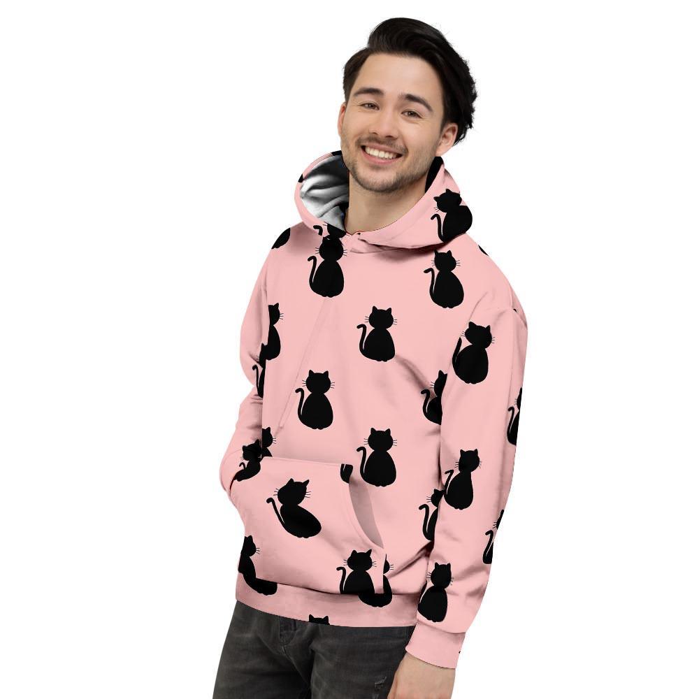 Pink Silhouette Cat Print Men's Hoodie-grizzshop