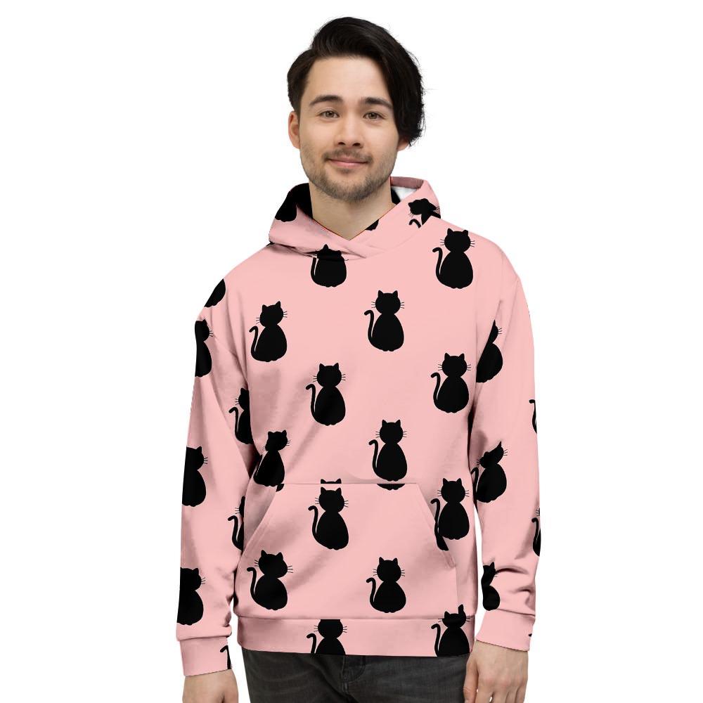 Pink Silhouette Cat Print Men's Hoodie-grizzshop