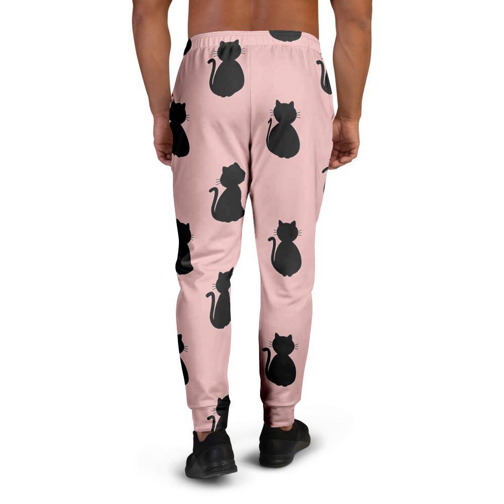 Pink Silhouette Cat Print Men's Joggers-grizzshop