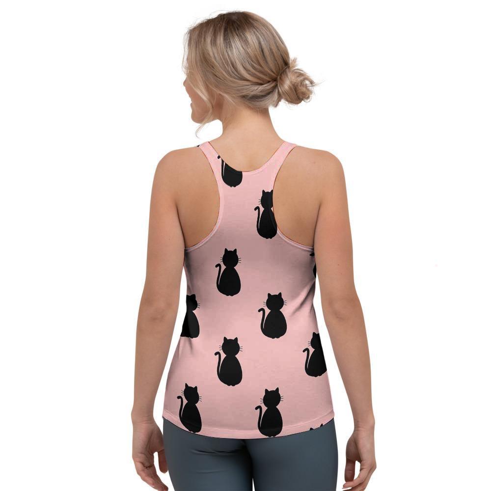 Pink Silhouette Cat Print Women's Racerback Tank Top-grizzshop