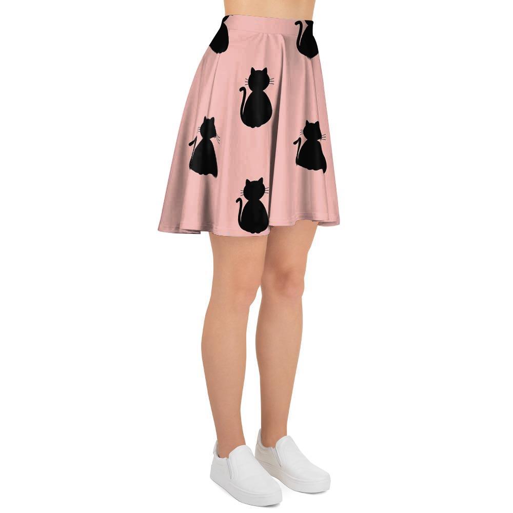 Pink Silhouette Cat Print Women's Skirt-grizzshop