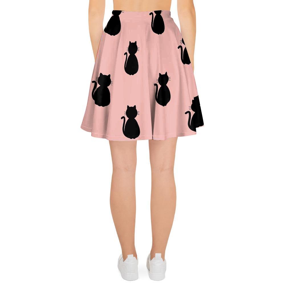 Pink Silhouette Cat Print Women's Skirt-grizzshop