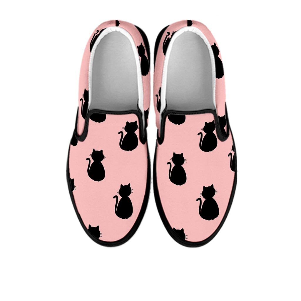 Pink Silhouette Cat Print Women's Slip On Sneakers-grizzshop