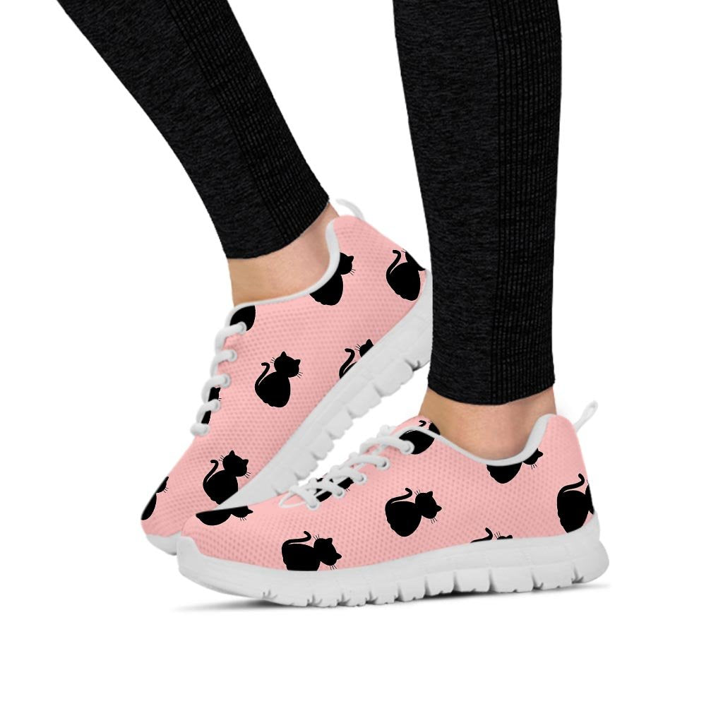 Pink Silhouette Cat Print Women's Sneakers-grizzshop