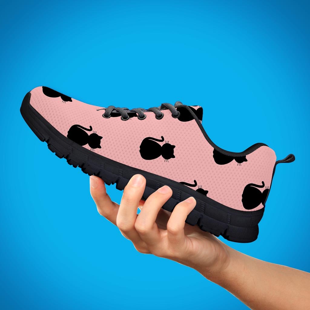 Pink Silhouette Cat Print Women's Sneakers-grizzshop