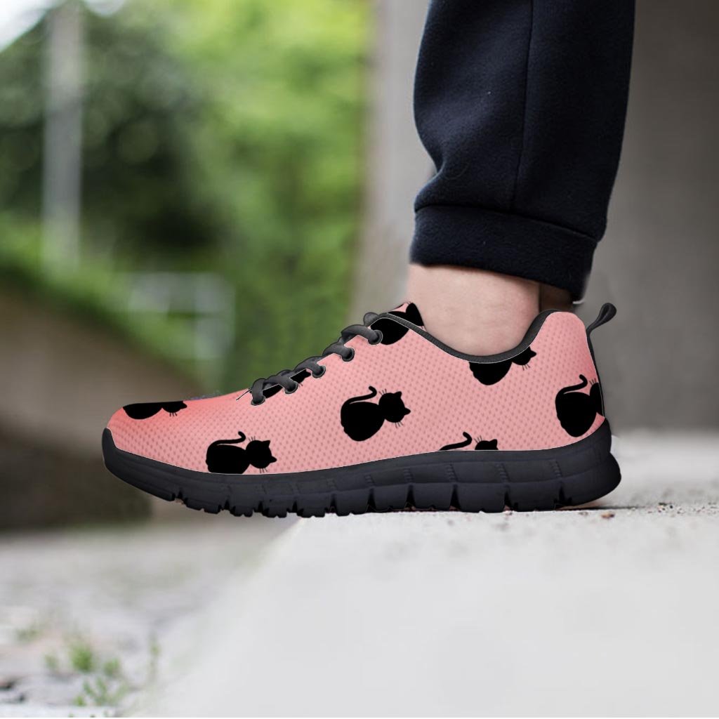 Pink Silhouette Cat Print Women's Sneakers-grizzshop