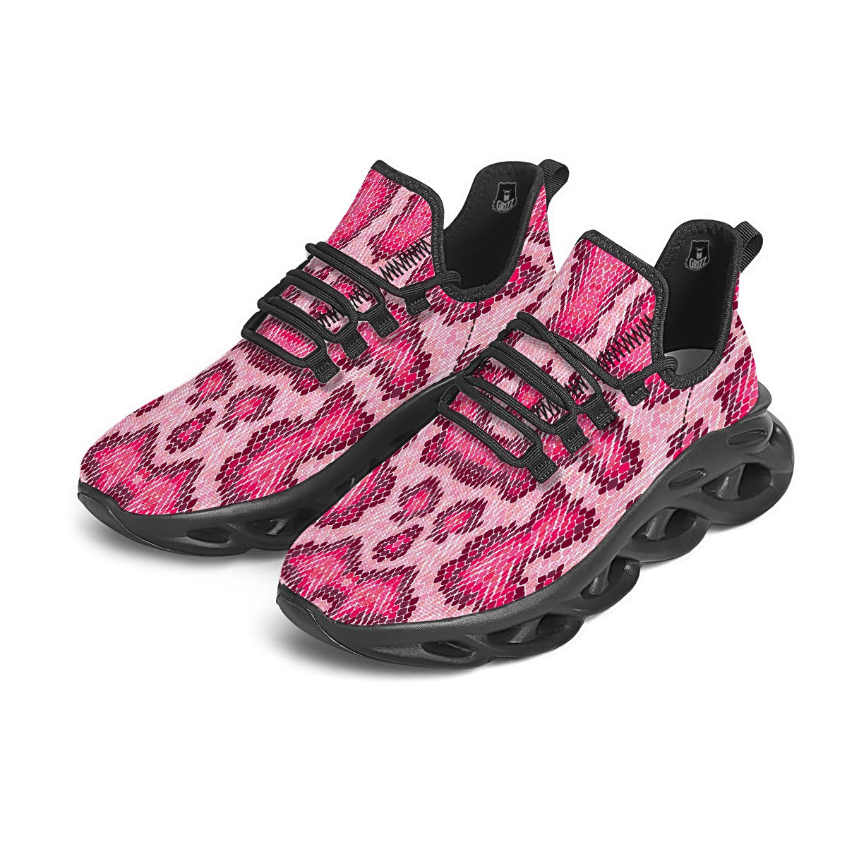 Pink Snakeskin Print Black Running Shoes-grizzshop