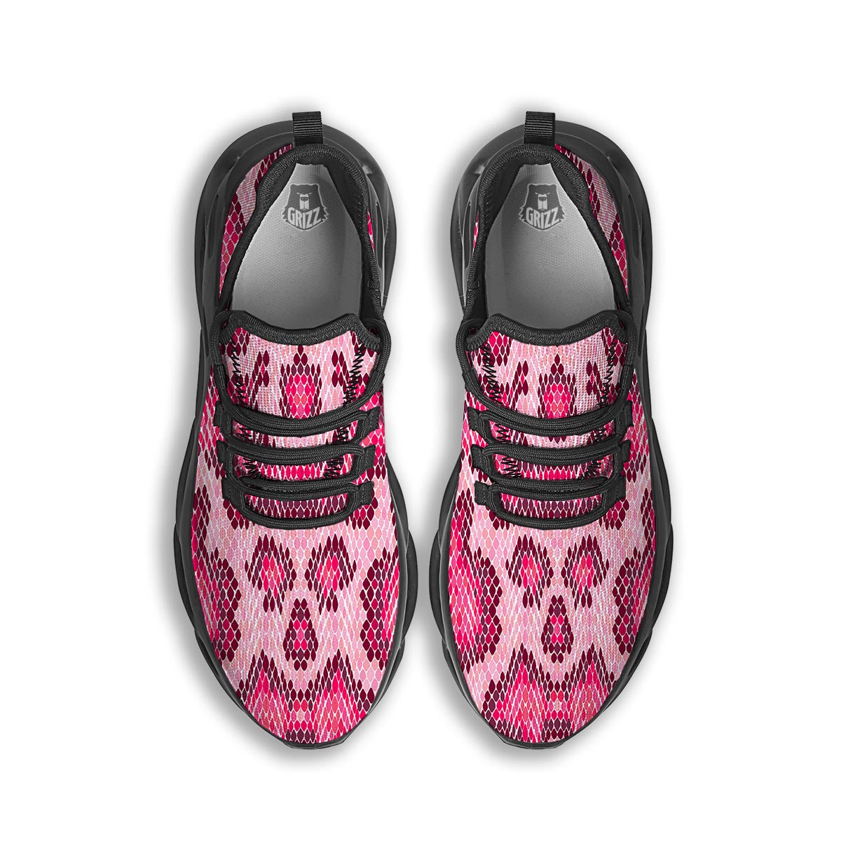 Pink Snakeskin Print Black Running Shoes-grizzshop