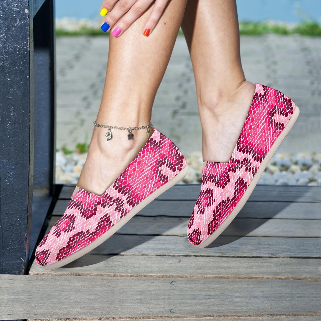 Pink Snakeskin Print Canvas Shoes-grizzshop