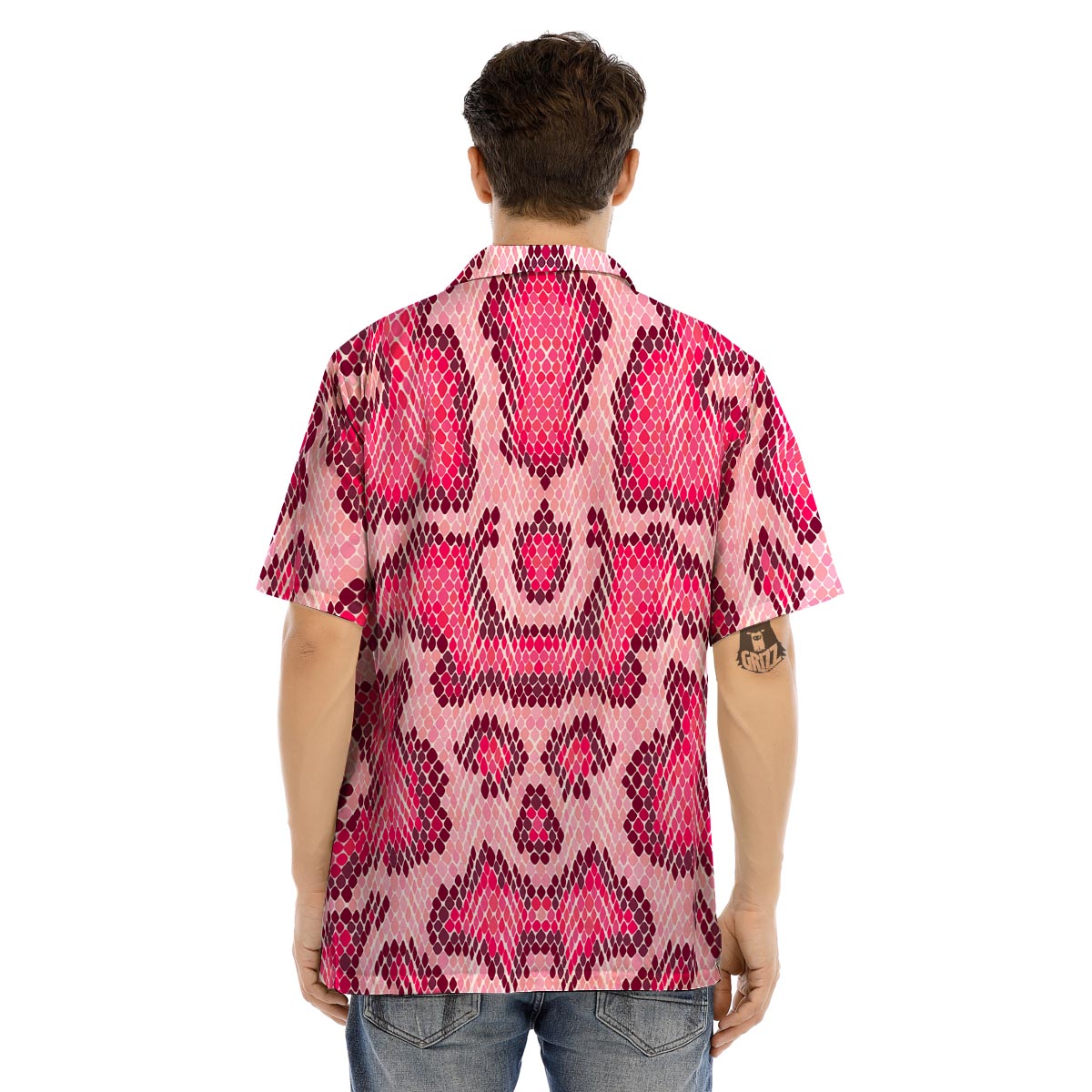 Pink Snakeskin Print Men’s Hawaiian Shirt-grizzshop