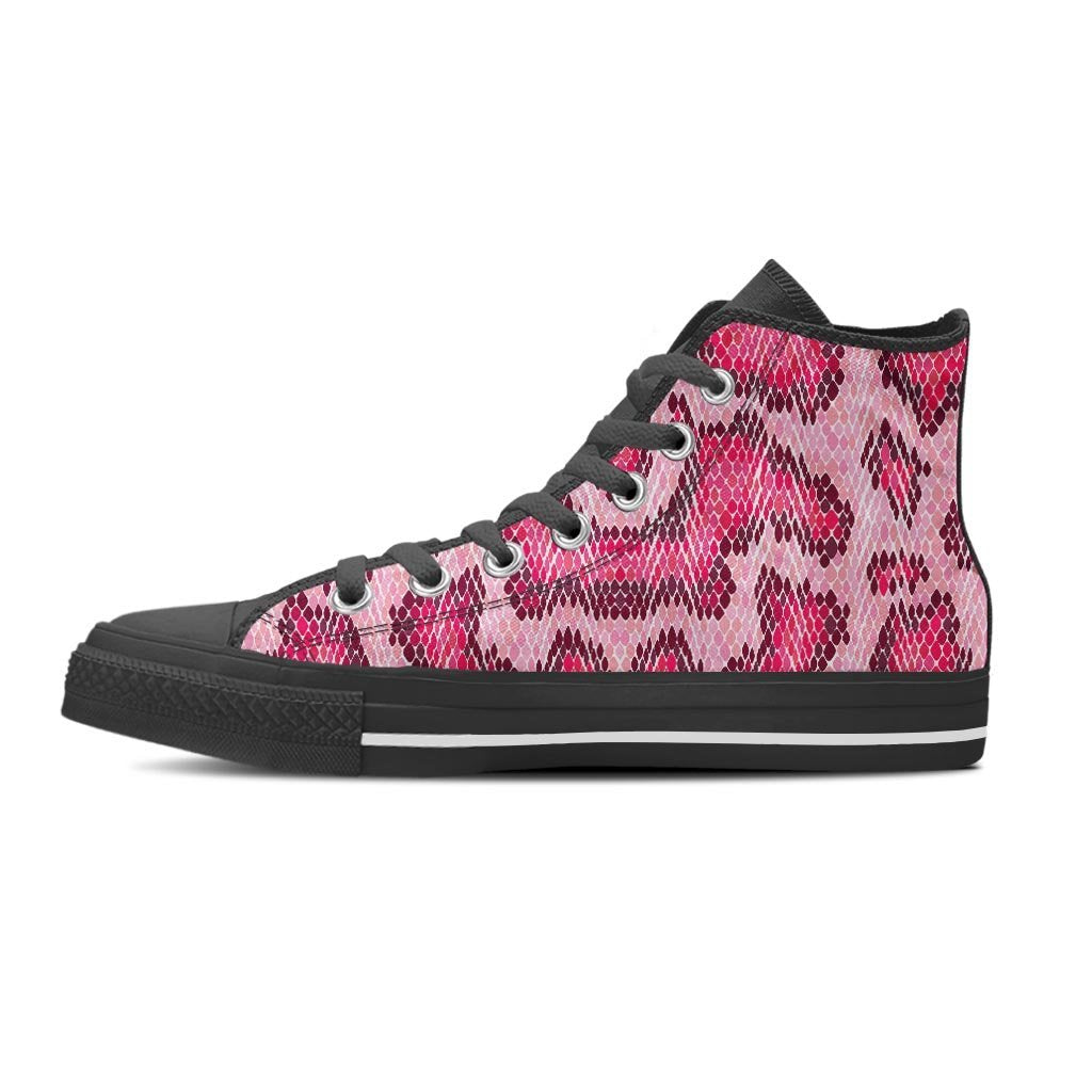 Pink Snakeskin Print Women's High Top Shoes-grizzshop
