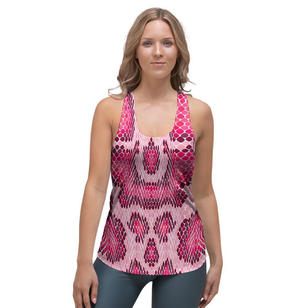 Pink Snakeskin Print Women's Racerback Tank Top-grizzshop